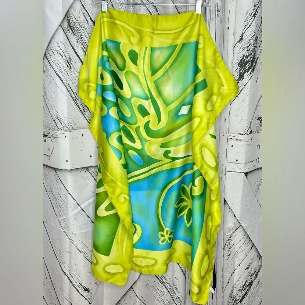 Floral Scarf Square Italy Blue Yellow - Picture 1 of 7